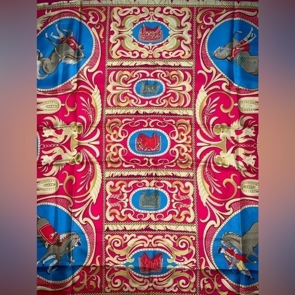 Hermes 100% Silk Scarf “LA PRESENTATIONS” Purple Knight Carriage Carre 90 - Picture 4 of 15